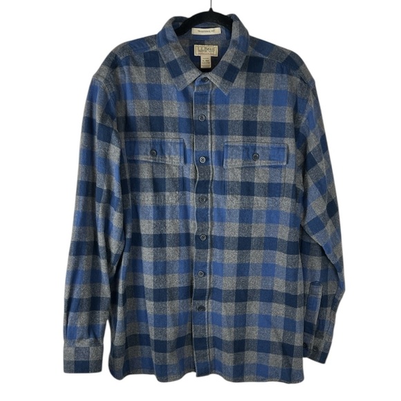 L.L. Bean Other - L.L. Bean men’s gray blue plaid cotton thick traditional fit flannel shirt XL
